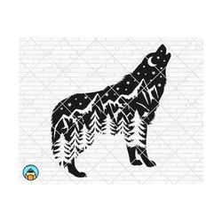 Mountain Wolf svg, Howling Wolf, Wolf svg, Mountain svg, Hunting svg, Moose svg, Moon Wolf, Lonely Wolf cricut silhouett