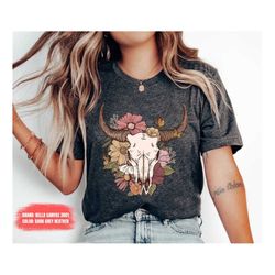 Boho Cow Skull Shirt, Country shirt, Wild west Shirt, Western Graphic Tee, Cowgirl Shirt, Bull Skull Shirt, Southwest Sh