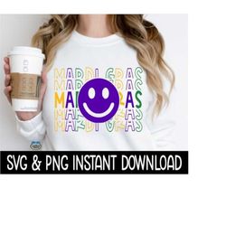 Mardi Gras SVG Files, Mardi Gras Smiley Face SVG, Mardi Gras PNG, Instant Download, Cricut Cut Files, Silhouette Cut Fil