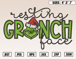 Resting Grinch Face Embroidery Designs, Christmas Embroidery Design File Instant Download