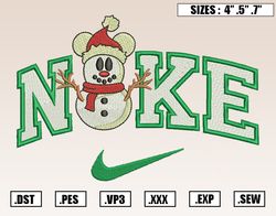 Nike Snowman Mickey Mouse Embroidery Designs, Christmas Embroidery Design File Instant Download
