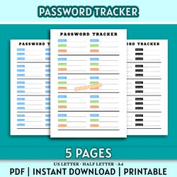 Printable Password Organizer Sheet: Easy Access To Your Keys – Instant Download (A4 / Half Letter / US Letter)