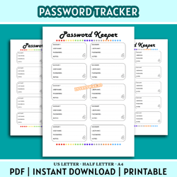 Password Keeper Printable: Lock Up Your Passcodes – Instant Download (A4 / Half Letter / US Letter)