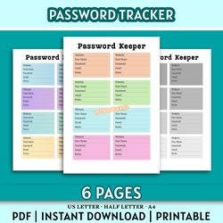 Simple Password Tracker Printable – Instant Download (A4 / Half Letter / US Letter)