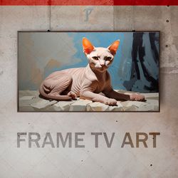 Samsung Frame TV Art Digital Download, Frame TV Animalistic portrait, Frame TV Cat avant-gard, modern, hirless bald cat