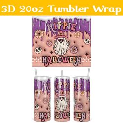 3D Inflated Hippie Ghost Halloween Tumbler Wrap PNG, Halloween 3D Tumbler Wrap, Ghost Hippie Tumbler PNG