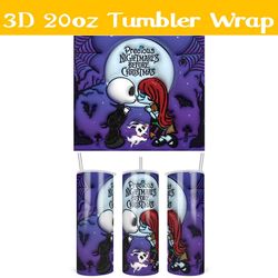 3D Inflated Jack and Sally Tumbler Wrap PNG, Halloween 3D Tumbler Wrap,  Nightmare before christmas Tumbler PNG