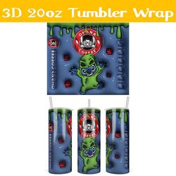 3D Inflated Ohana Coffee Stitch Oogie Boogie Tumbler Wrap PNG, Halloween Horror 3D Tumbler Wrap,  Coffee Stitch Tumbler