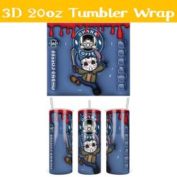 3D Inflated Ohana Coffee Stitch Voorhees Tumbler Wrap PNG, Halloween Horror 3D Tumbler Wrap,  Coffee Stitch Tumbler PNG