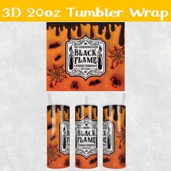 Black Flame 3D Inflated Tumbler Wrap PNG, Halloween 3D Tumbler Wrap, Hocus Pocus Tumbler PNG
