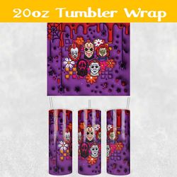 Horror Character Movies 3D Inflated Tumbler Wrap PNG, Halloween 3D Tumbler Wrap, Horror Movies Tumbler PNG