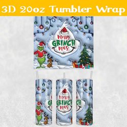 3D Inflated Christmas Merry Ginchmas Tumbler Wrap PNG, Christmas 3D Tumbler Wrap, Grinchmas Tumbler PNG
