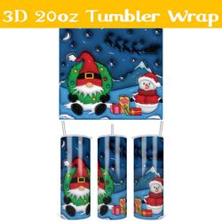 3D Inflated Gnome and Snowman Tumbler Wrap PNG, Christmas 3D Tumbler Wrap, Gnome Tumbler PNG