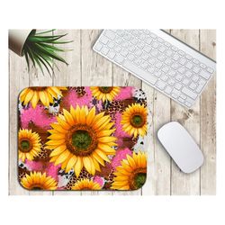 Sunflowers Pink Glitter Mouse Pad Sublimation Design, Glitter Leopard Mouse Pad Sublimation, Sunflowers Mouse Pad PNG, W
