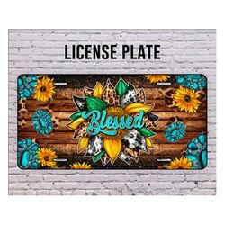 Blessed Sunflower License Plate, Sunflowers License Plate Png , Gemstone Png, Wood Pattern, License Plate Png, Digital D
