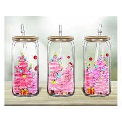 Christmas Pink Trees Libbey Glass Png Sublimation Design,16oz Libbey Glass Png,Christmas Libbey Glass Png,Merry Christma
