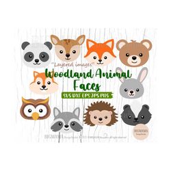 Woodland Animal Face SVG,Cut File,Bundle,Layered,Bear Svg,Fox,Reindeer,Birthday,Rabbit,Cute,Clipart,Cricut,Silhouette,In