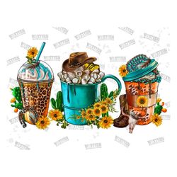 Western Coffee Cups Png Sublimation Design, Fall Png, Gemstone And Sunflower Coffee Cups Png, Coffee Cups Png, Coffee Pn