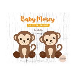 Baby Monkey SVG,Monkey Svg For Cricut,Cut File,Layered,DXF,Safari Animals Svg,PNG,Clipart,Vinyl,Silhouette,Instant downl