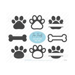 Paw prints SVG,Dog paw,Cat paw,Pet,Bear paw,Animal,Silhouette,PNG,DXF,Commercial use,Cricut,Digital,Instant download_CF1