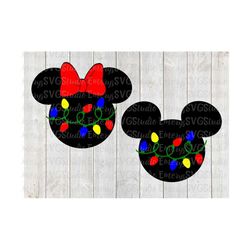 SVG DXF JPEG Pdf  File for Christmas Lights Mickey and Minnie