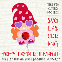 Valentine Gnome Girl | Lollipop Holder | Paper Craft Template SVG