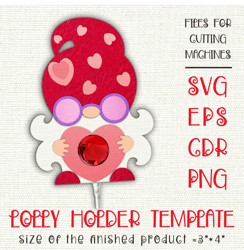 Valentine Gnome | Lollipop Holder | Paper Craft Template SVG