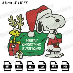 Snoopy And Woodstock Christmas Embroidery File, Christmas Embroidery Designs, Machine Embroidery Design Filels