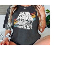 Retro Star Wars Millennium Falcon Retro Rainbow Stripe Shirt, Galaxy's Edge Trip, Unisex T-shirt Family Birthday Gift Ad