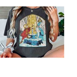 Retro Disney The Sword in the Stone Stained Arthur And Merlin Stained Glass WDW Unisex T-shirt Family Birthday Gift Adul