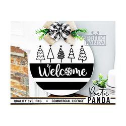 Welcome SVG PNG, Christmas Tree, Door Hanger Svg, Christmas Ornament Svg, Christmas Round Sign Svg, Home Sweet Home Svg,