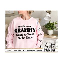 Grammy Wears Her Heart On Sleeve SVG PNG, Grandmother Svg, Custom Gift To Grandma Svg, Grammy Shirt Svg, Grandma Svg, Na