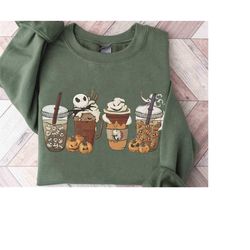Nightmare Before Christmas Pumpkin Coffee Tea Shirt, Disney Jack And Sally Epcot Halloween Latte Drink Cup Tee, Disneyla