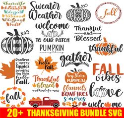 20 Thanksgiving Svg Bundle, Fall Svg, Thankful Svg, Autumn svg, Pumpkin svg, Turkey svg, instant download