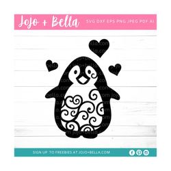 Swirly Penguin SVG, Cute Penguin svg, Penguin Svg, Valentines SVG, Valentines Penguin Svg, Valentine Penguin Svg, Cute v