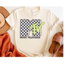 MTV Music Television Checkerboard Logo Fill Shirt, Unisex T-shirt Family Birthday Gift Adult Kid Toddler Tee