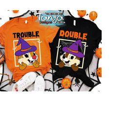 Disney Couple Chip n Dale Witch Halloween Double Trouble Matching Shirt, Mickey's Not So Scary Party Tee, Disneyland Vac