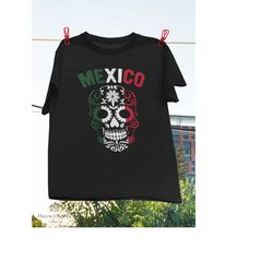 Mexico Sugar Flower Skull Distressed Soccer Fan Vintage T-Shirt, Calaveras Shirt, Soccer Shirt, Mexico Flag Skull Shirt,