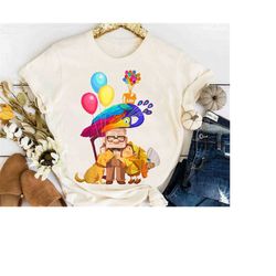 cute disney pixar up carl russell dug kevin house balloon group shirt, wdw magic kingdom disneyland trip family vacation