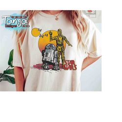 Retro Star Wars Droids R2-D2 & C-3PO Sunset Portrait Shirt, Galaxy's Edge Holiday Unisex T-shirt Family Birthday Gift Ad