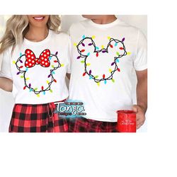 Disney Couple Mickey And Minnie Christmas Lights Matching T-shirt, Mickey's Very Merry Xmas Party Tee, Disneyland Vacati