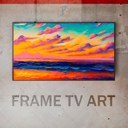samsung frame tv art digital download, frame tv modern art, abstract expressionism, seascape, abstract style, full-color