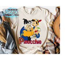 Pinocchio Vintage Movie Characters Group Shot, Disney Pinocchio Geppetto Tee, WDW Magic Kingdom Disneyland Family Vacati