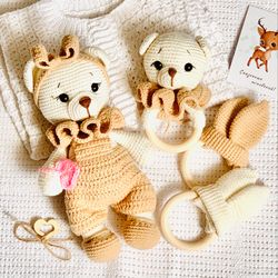 baby gift set box crochet bear baby rattle amigurumi toy gift set for newborns crochet baby teddy baby set for girls diy