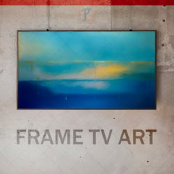 Samsung Frame TV Art Digital Download, Frame TV Abstract Landscape, Frame TV Misty Landscape, Blue Tones, Gold Accents