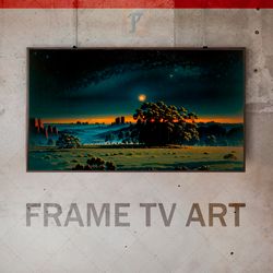 samsung frame tv art digital download, frame tv landscape painting , frame tv early sunrise, mystical landscape, dark