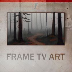 Samsung Frame TV Art Digital Download, Frame TV Mountain Slope, Frame TV Coniferous Trees, Gloomy Atmosphere, Dense Fog
