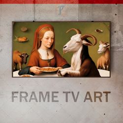 Samsung Frame TV Art Digital Download, Frame TV Portrait of a woman, Frame TV Feeding a goat, Bruegel and Bosch,painting