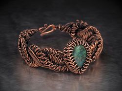 Azurite malachite bracelet for woman Original wire wrapped copper bracelet Antique style 7th Anniversary gift for wife