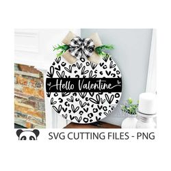 Hello VALENTINE round sign SVG PNG, Happy Valentine Svg, Door hanger Svg, Hello Valentine svg, Valentine leopard cut fil